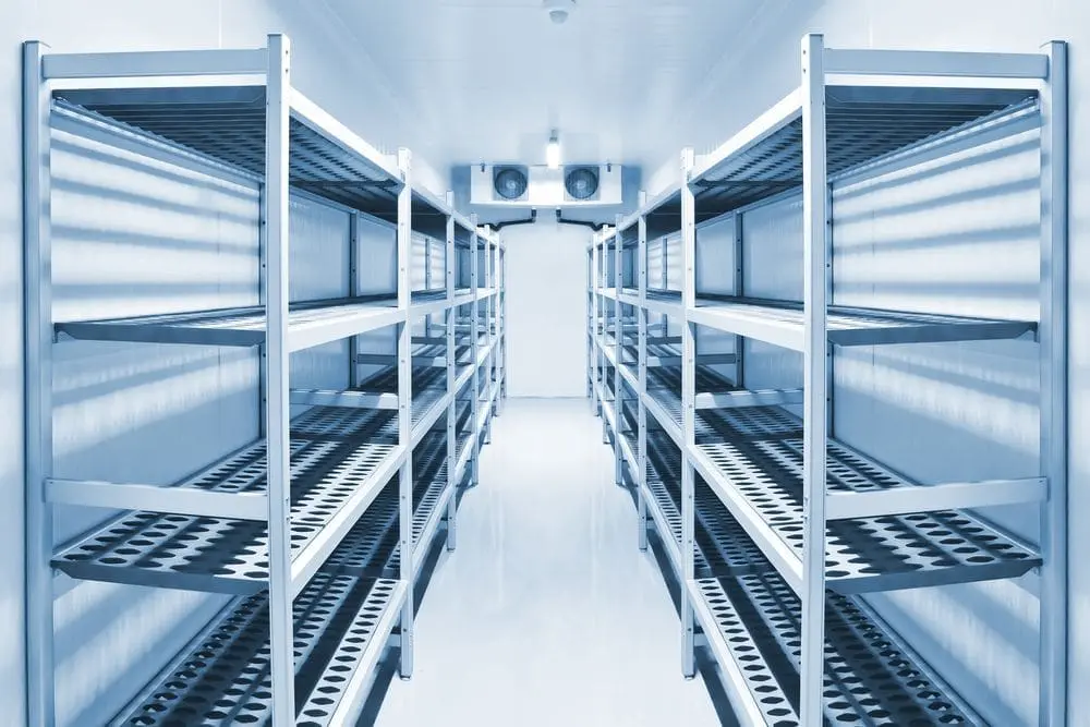 large walk-in freezer with shelves