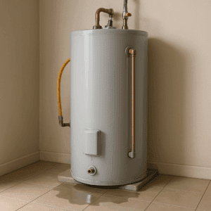 Cross-section of a standard water heater showing how hot and cold water move inside the tank.