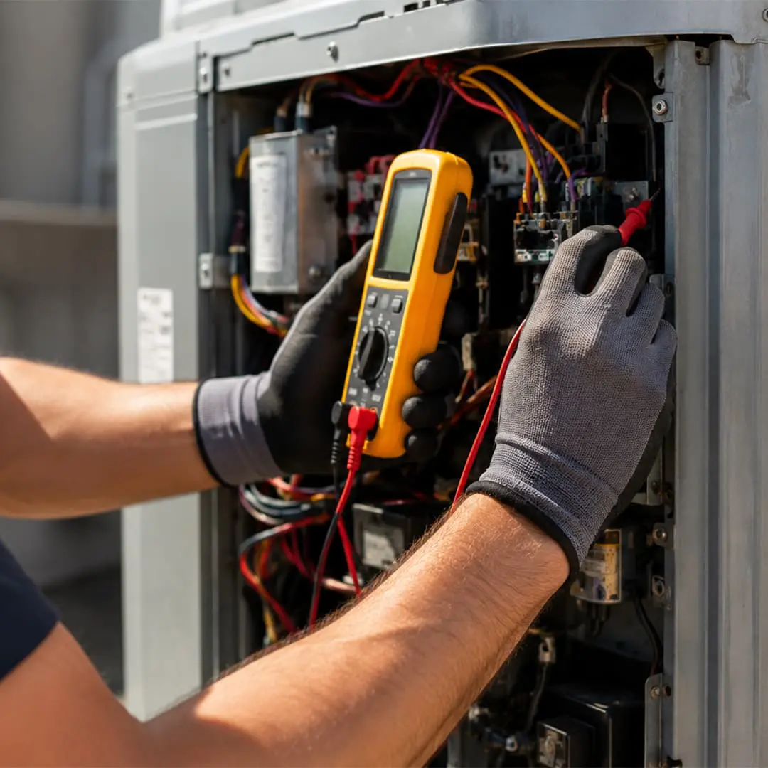 HVAC technician repairing an air conditioning unit in Boulder City, NV