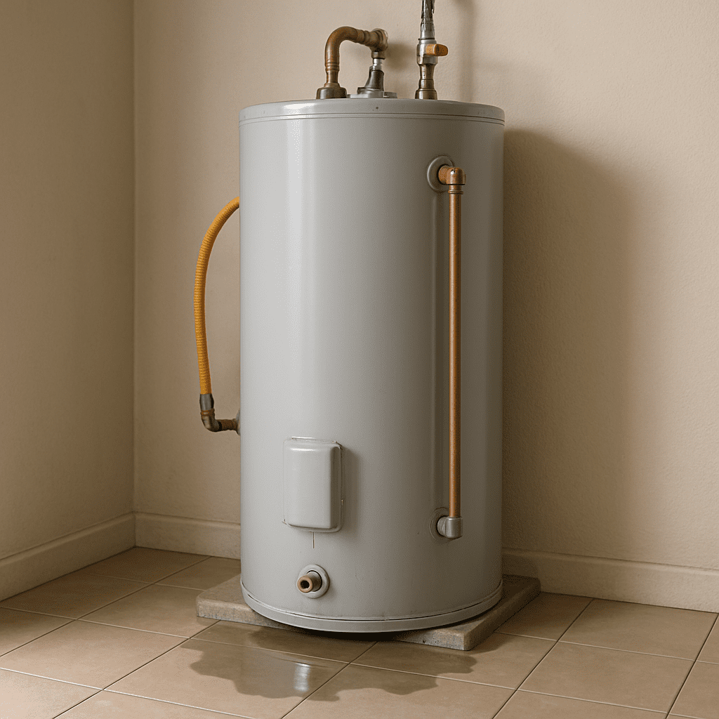 Cross-section of a standard water heater showing how hot and cold water move inside the tank.